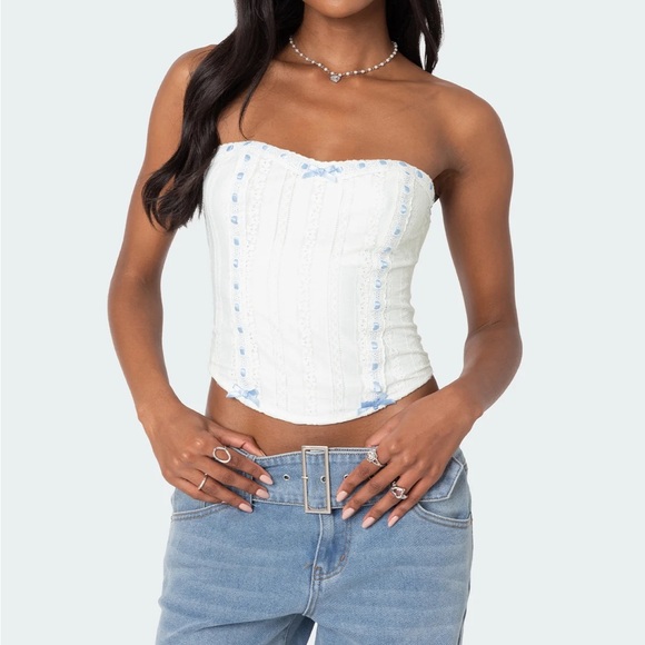 Edikted Tops - EDIKTED Ribbon Blue and White Corset Top #corsettop